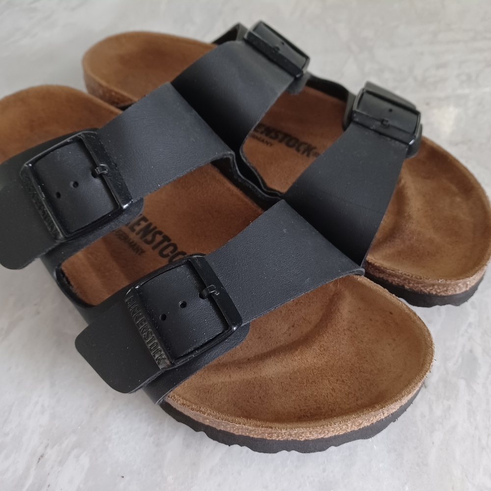 BIRKENSTOCK Arizona Big Black Buckle Slide Sandal Black Leather Size 8.5 US/ 39